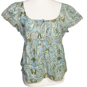 Dorothee Bis Paisley Print Green and Blue Women's Top